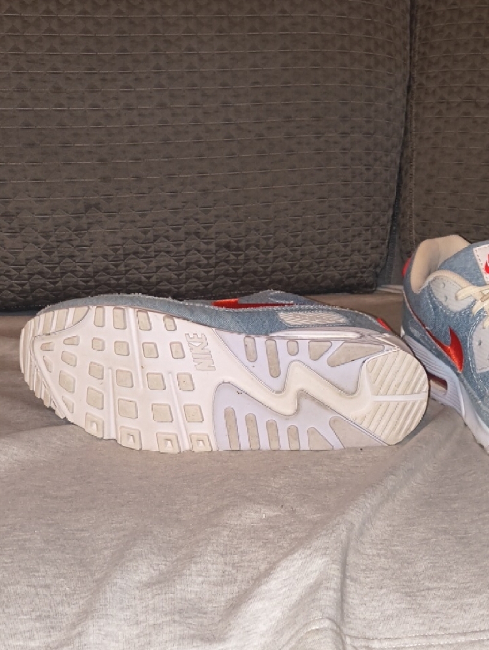 Nike Denim Sneakers with Orange Swoosh and Cream Accents - Picture 4 of 4